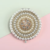 1 PC Metal Frame Double-Sided Makeup Mirror With Button Switch And Crystal Decor Elegant Design For Precision Makeup Sturdy Iron Construction Ideal Gift For Mother Daughter Sister Girlfriend Perfect For Home Office Travel And More